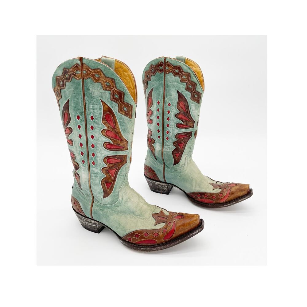 Old Gringo Women's 7 Monarca Aqua Butterfly Inlay Snip Toe Western Cowgirl Boots